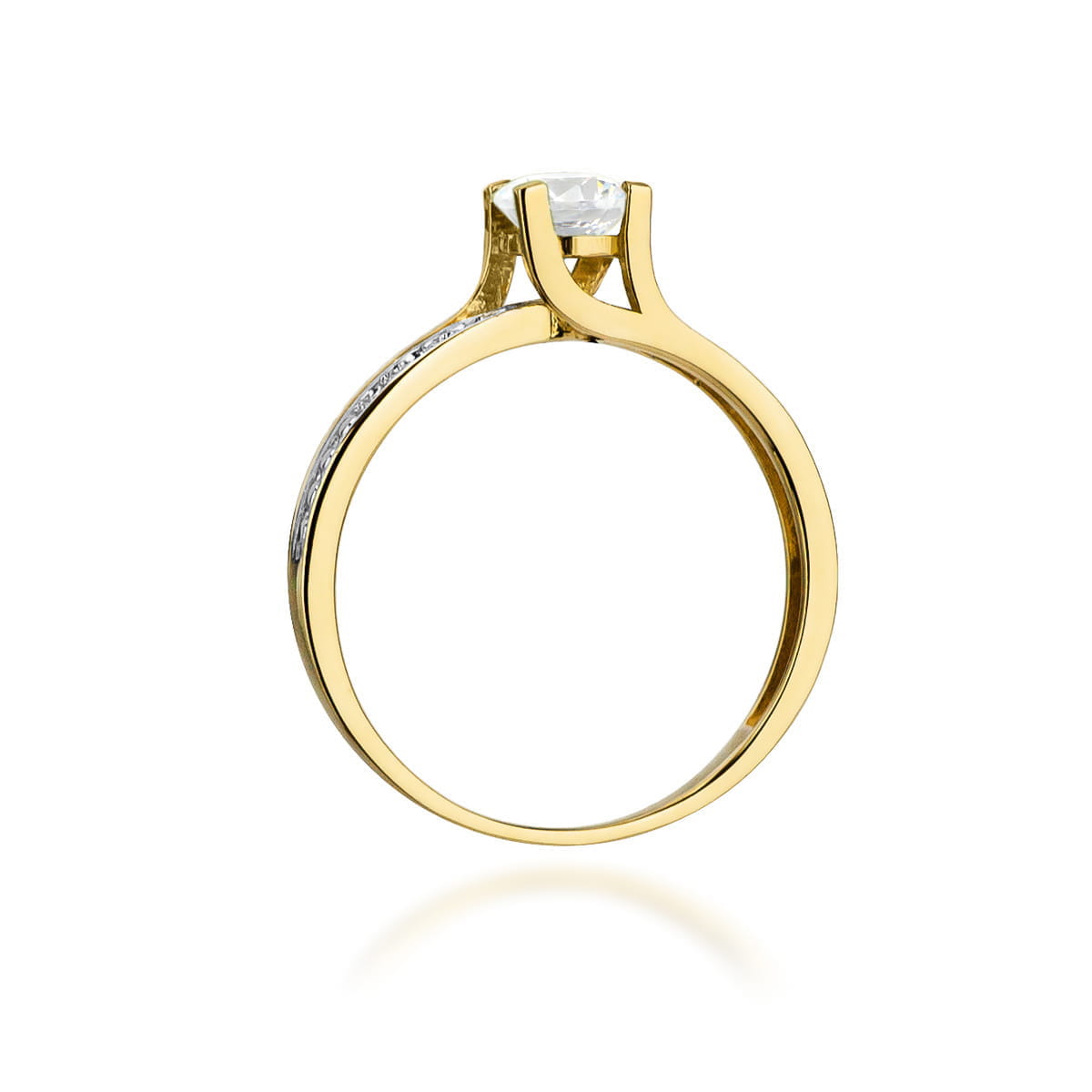 Pierścionek z żółtego złota 585 z białym szafirem 0,60 ct i diamentami – Aurora Sapphire