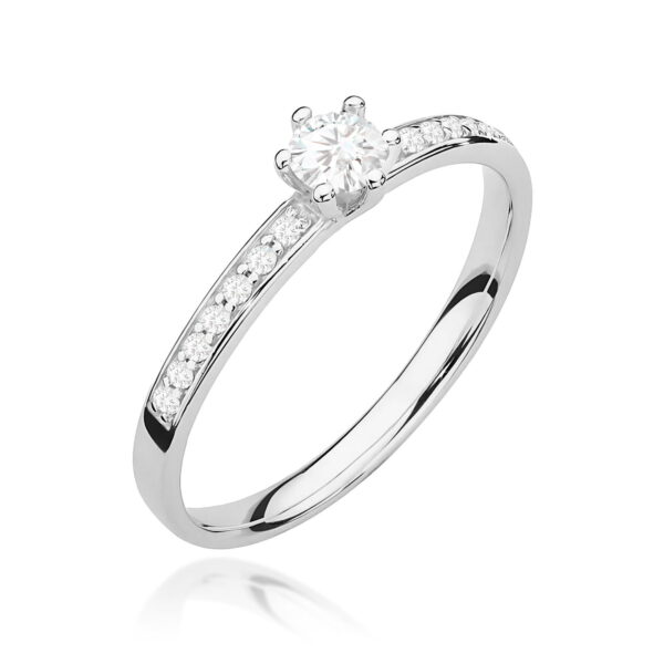 Pierścionek zaręczynowy z diamentem 0,10ct białe złoto