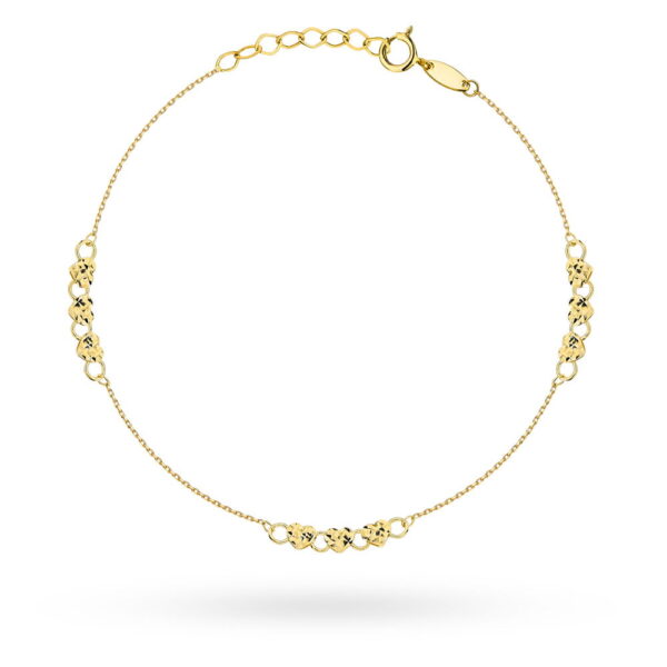 Bransoletka złota z diamentowanymi i gładkimi serduszkami