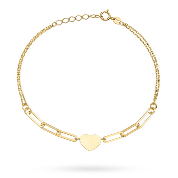 Bransoletka złote serce i ogniwa na podwójnym łańcuszku