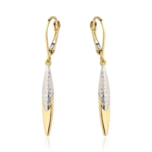 Kolczyki złota łezka zdobiona białym złotem