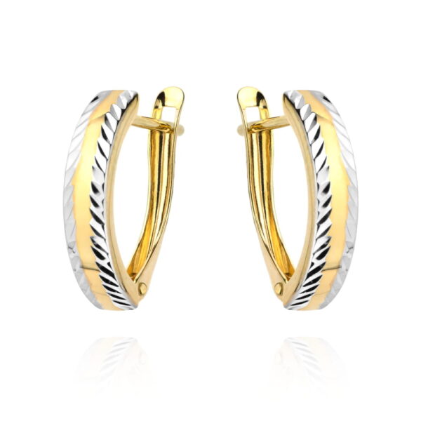 Kolczyki złote diamentowane na brzegach dwa kolory złota