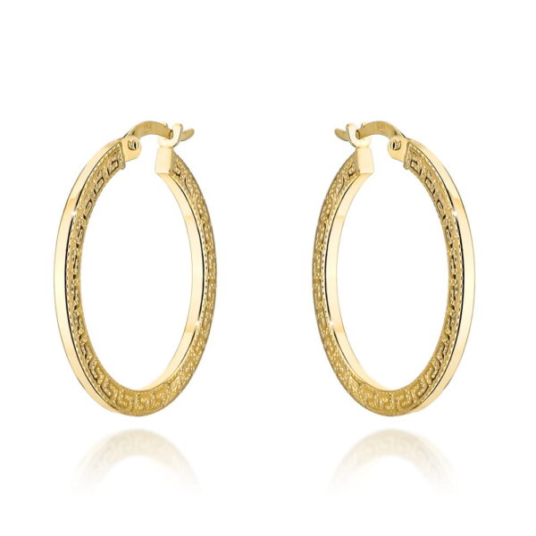 Kolczyki złote koła z greckim wzorem na bokach