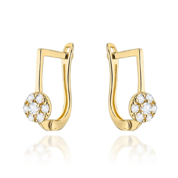 Kolczyki złote kółeczka wysadzane cyrkoniami na angielskim zapięciu