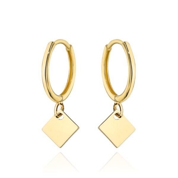 Kolczyki złote kółeczko z wiszącym rombem