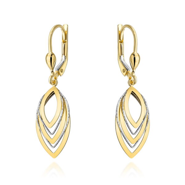 Kolczyki złote listki w dwóch kolorach złota na angielskim zapięciu