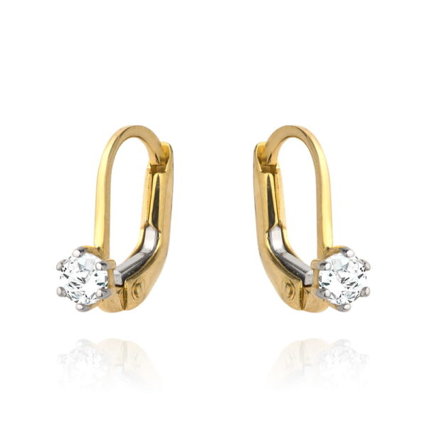 Kolczyki złote pojedyncza cyrkonia na angielskim zapięciu