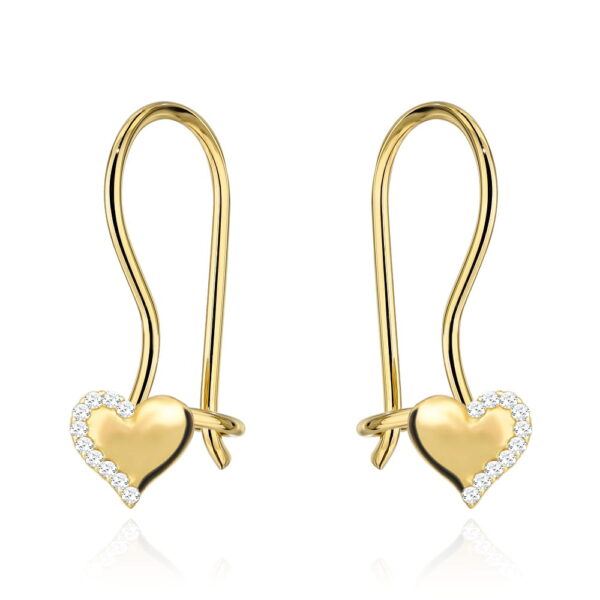 Kolczyki złote serca z cyrkoniami na biglu
