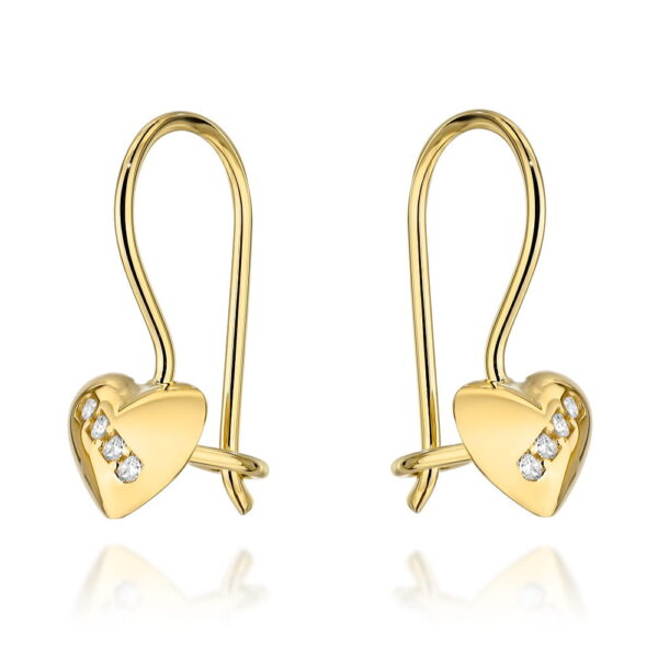 Kolczyki złote serduszka z cyrkoniami na biglu