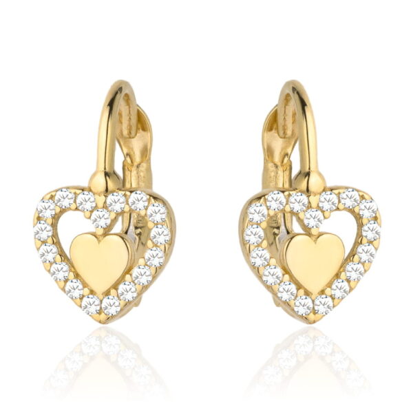 Kolczyki złote serduszko w sercu wysadzanym cyrkoniami