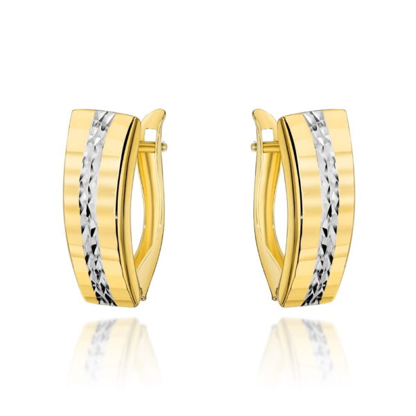 Kolczyki złote z diamentowaniem na środku w dwóch kolorach złota