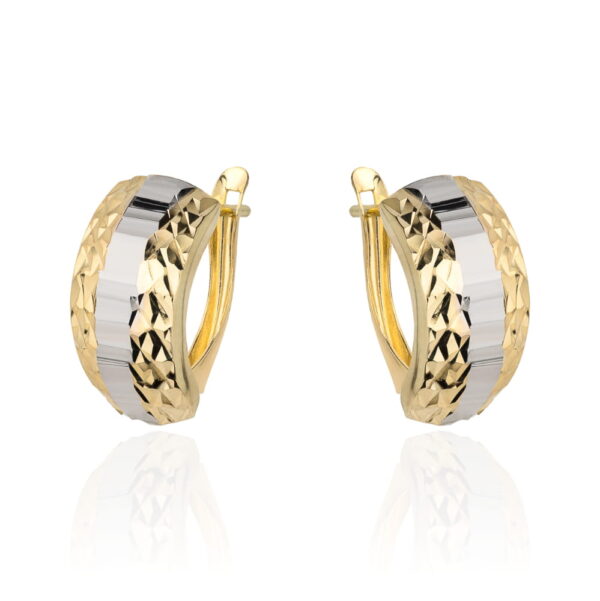 Kolczyki złote z diamentowaniem zaokrąglone