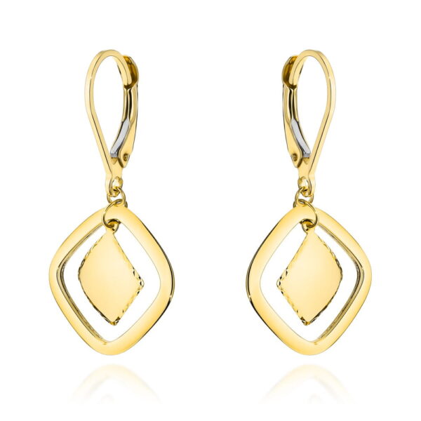 Kolczyki złote z wiszącym rombami na angielskim zapięciu