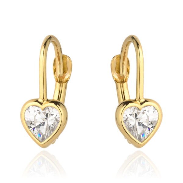 Kolczyki złoty kontur serca i biały kamień