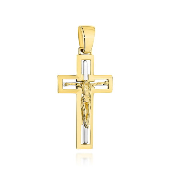 Krzyż złoty z ukrzyżowanym Jezusem w dwóch kolorach złota