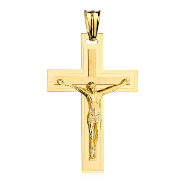 Krzyżyk złoty z Jezusem zdobiony satynowaniem