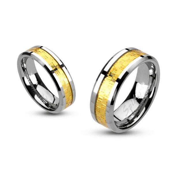 Obrączki wolframowe srebrne ze złotym środkiem