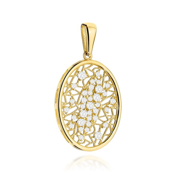 Zawieszka złota ażurowy owal z cyrkoniami