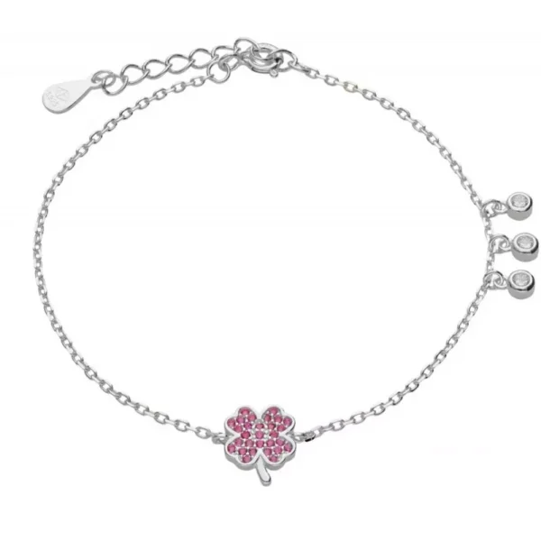Bransoletka srebrna z różową koniczynką