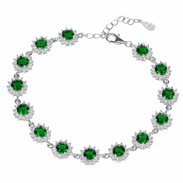 Bransoletka srebrna z zielonymi i białymi cyrkoniami – srebro 925