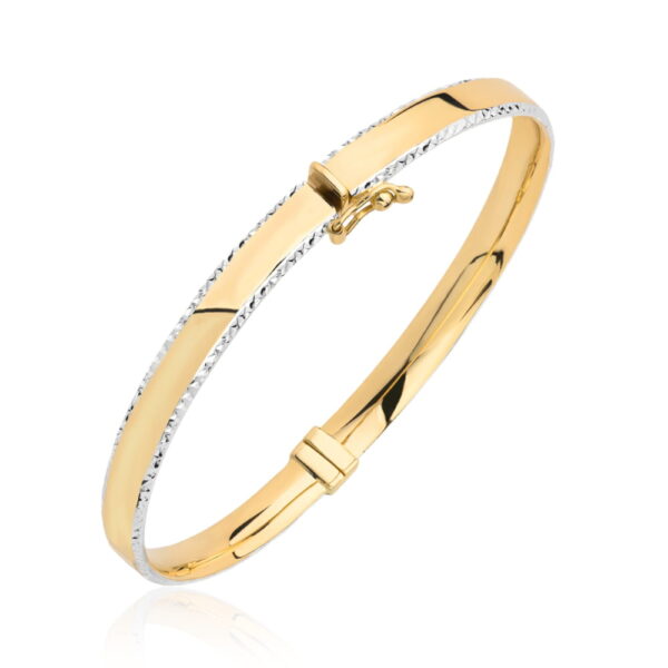 Bransoletka złota sztywna z diamentowaniem w białym złocie