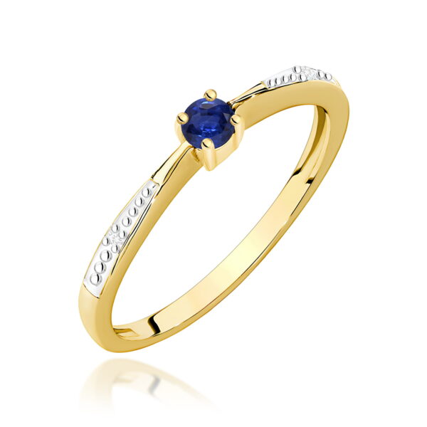 Klasyczny pierścionek z szafirem 0,15 ct i diamentami – złoto 585