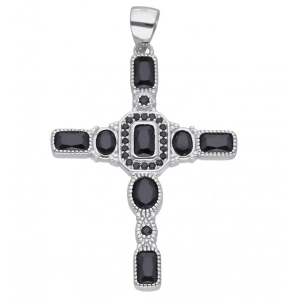 Krzyżyk srebrny z czarnymi cyrkoniami