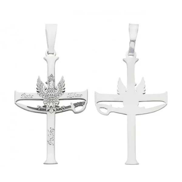 Krzyżyk srebrny Boże Zbaw Polskę