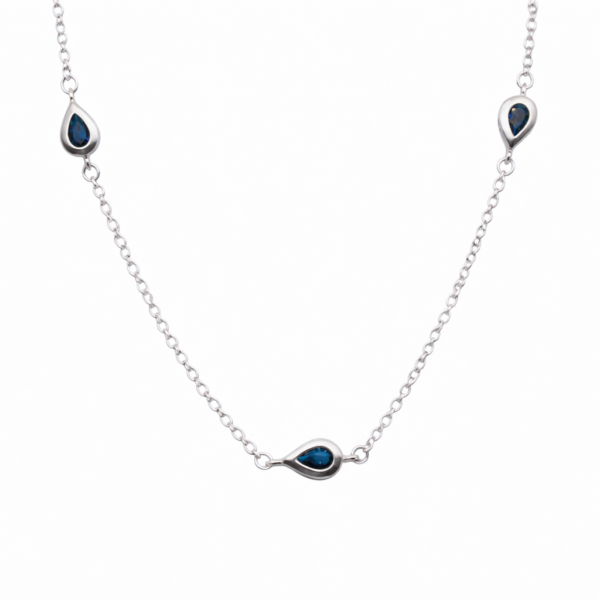Naszyjnik srebrny łezki z niebieską cyrkonią
