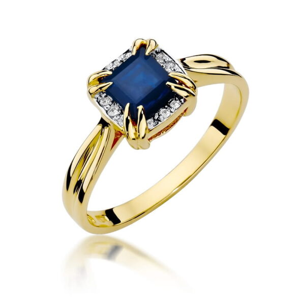 Pierścionek z szafirem princess 0,70 ct i diamentami – złoto 585
