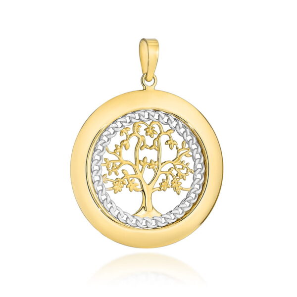Zawieszka złota drzewko szczęścia zdobione w kole w dwóch kolorach złota
