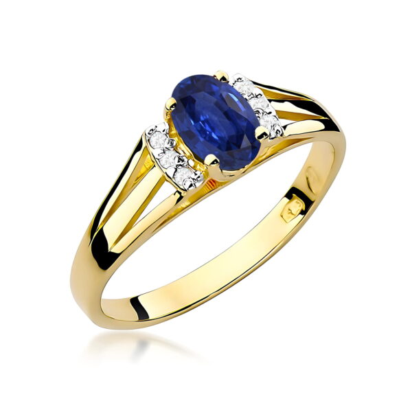 Pierścionek z żółtego złota 585 z szafirem 0,70 ct i diamentami – Royal Sapphire