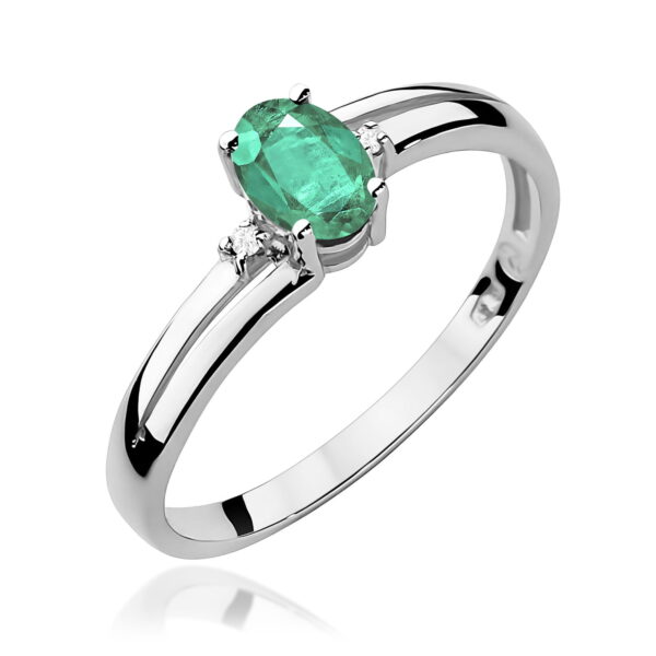 Pierścionek z białego złota 585 ze szmaragdem 0,40 ct i diamentami – Emerald Elegance