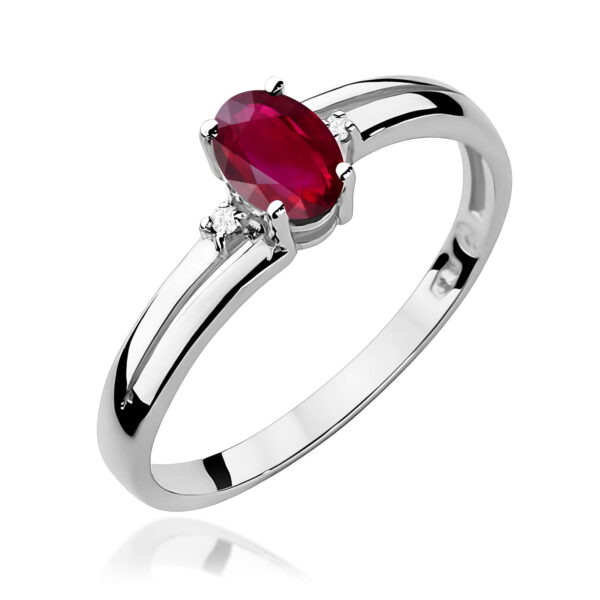 Pierścionek z białego złota 585 z rubinem 0,60 ct i diamentami