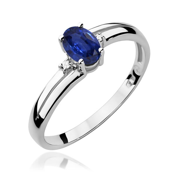 Pierścionek z białego złota 585 z szafirem 0,70 ct i diamentami