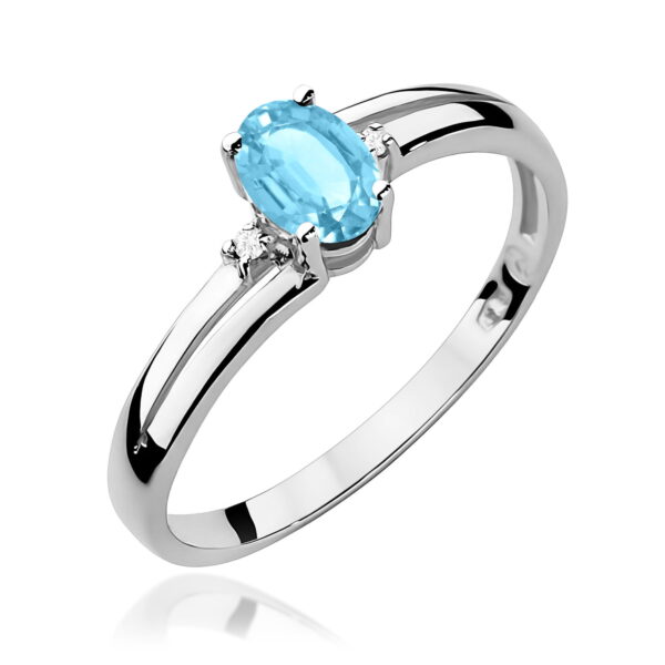 Pierścionek z białego złota 585 z topazem Swiss Blue 0,50 ct i diamentami – Blue Topaz Elegance