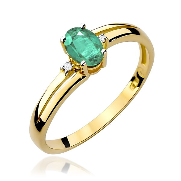 Pierścionek z żółtego złota 585 ze szmaragdem 0,40 ct i diamentami – Emerald Elegance