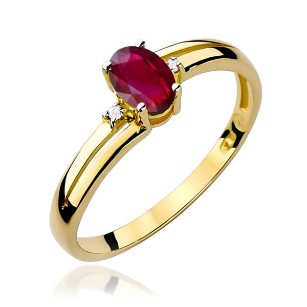 Pierścionek z żółtego złota 585 z rubinem 0,60 ct i diamentami