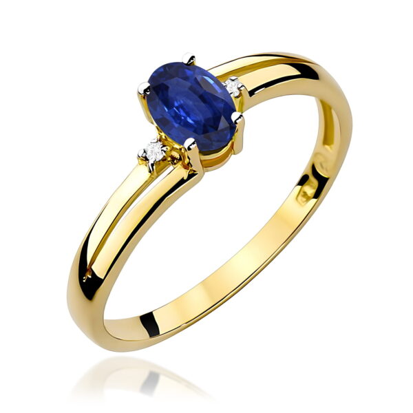 Pierścionek z żółtego złota 585 z szafirem 0,70 ct i diamentami