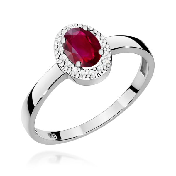 Pierścionek z białego złota 585 z rubinem 0,60 ct i diamentami – Royal Ruby Halo