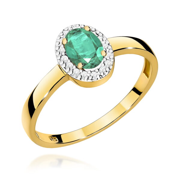 Pierścionek z żółtego złota 585 ze szmaragdem 0,40 ct i diamentami – Royal Emerald Halo