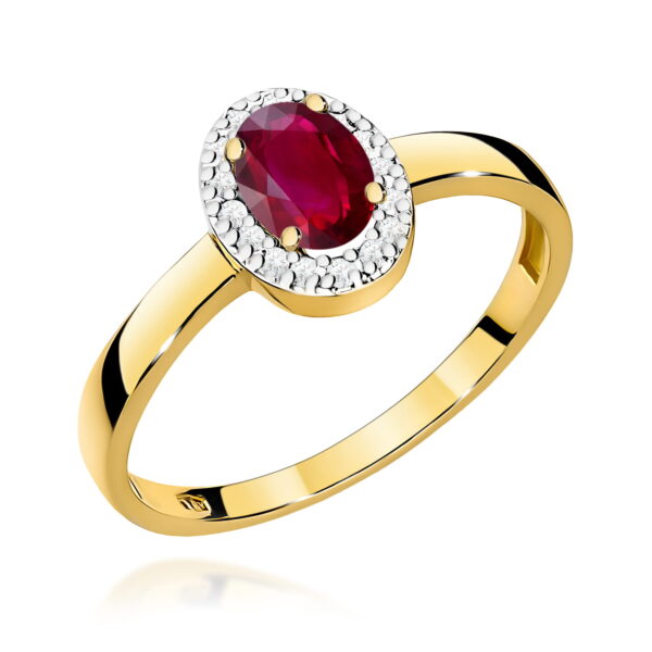 Pierścionek z żółtego złota 585 z rubinem 0,60 ct i diamentami – Royal Ruby Halo