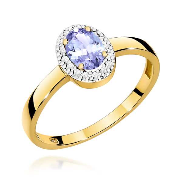 Złoty pierścionek z tanzanitem 0,40 ct i diamentami – złoto 585