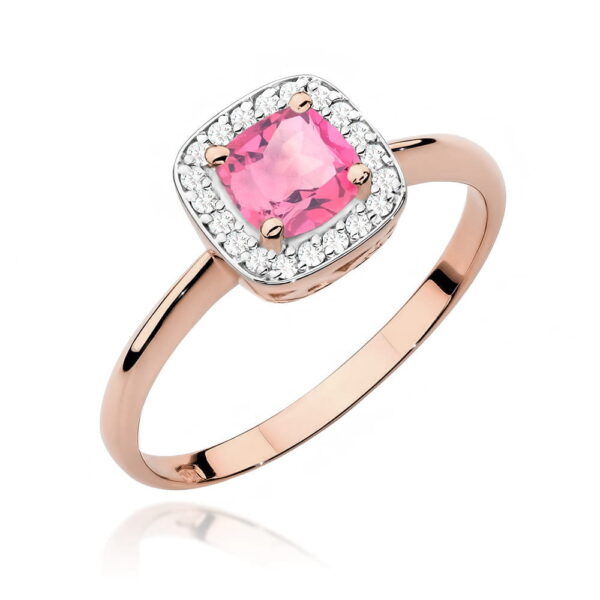 Pierścionek z różowym topazem 0,65 ct i diamentami 0,10 ct – złoto różowe 585