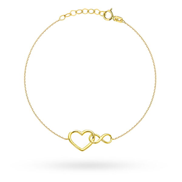 Bransoletka złota serce splecione ze znakiem nieskończoności