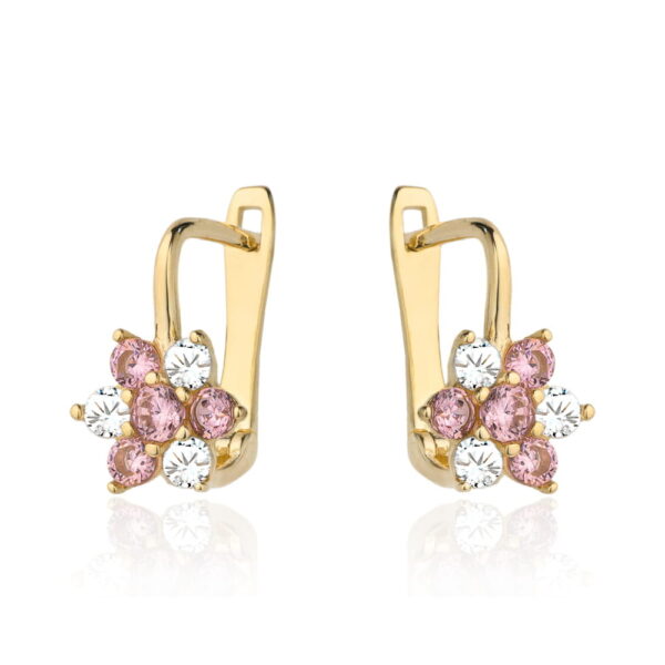 Kolczyki kwiatki z białą i różową cyrkonią