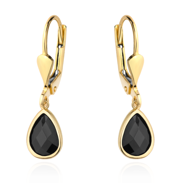 Kolczyki złote z czarnym kamieniem na angielskim zapięciu