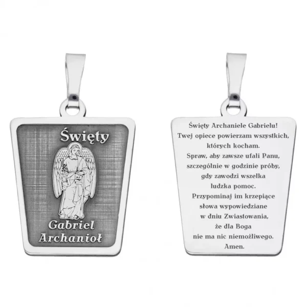 Medalik srebrny święty Gabriel Archanioł z modlitwą