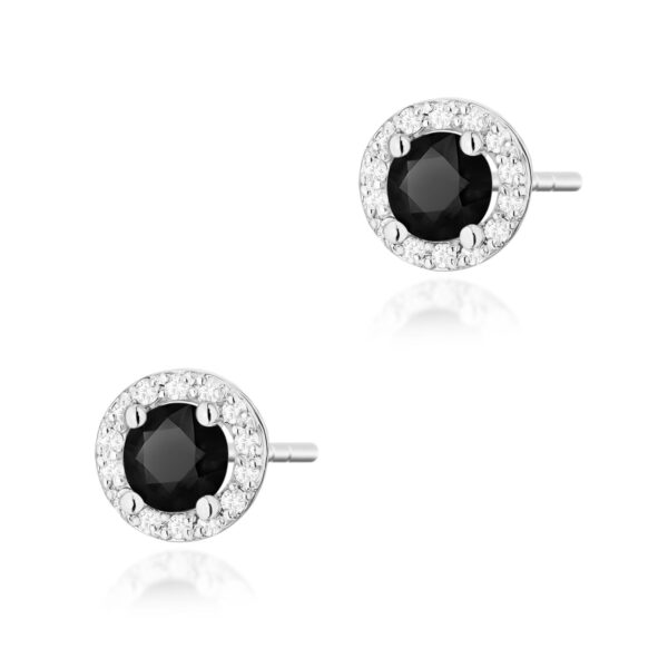 Kolczyki z białego złota 585 z czarnym diamentem i diamentami 0.241ct