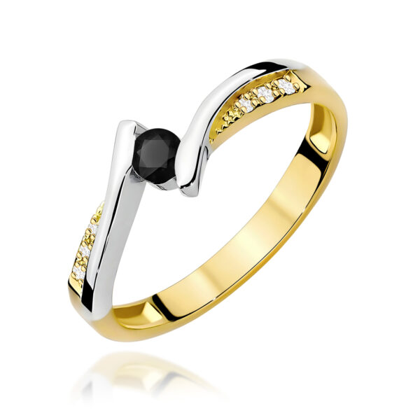 Pierścionek z czarnym diamentem 0,12ct żółte złoto